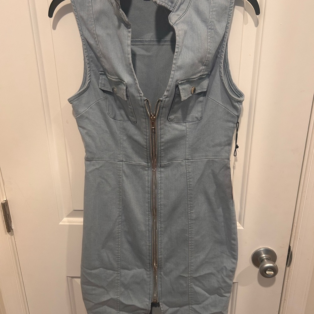 Light Blue Denim Sleeveless Vest Dress